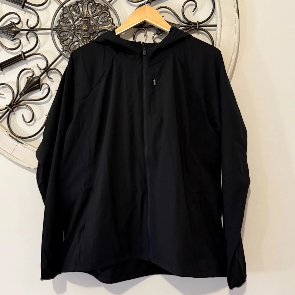 Athleta Limitless Luxe Water-Repellent Windbreaker Stowaway Hood Jacket Black XL - Picture 3 of 11